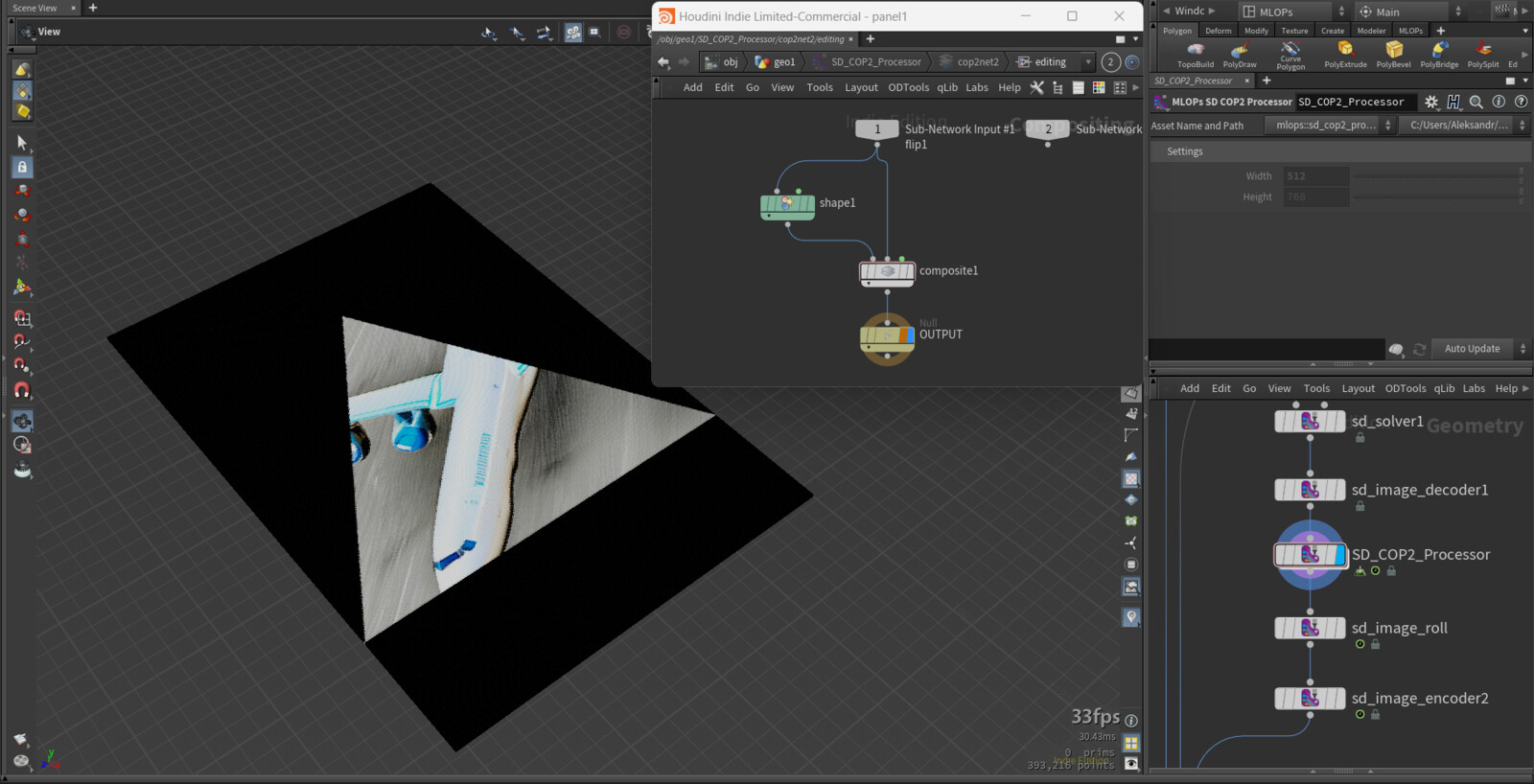 SD COP2 Processor
This node contains COP2 subnetwork for image manipulations and outputs colored points.